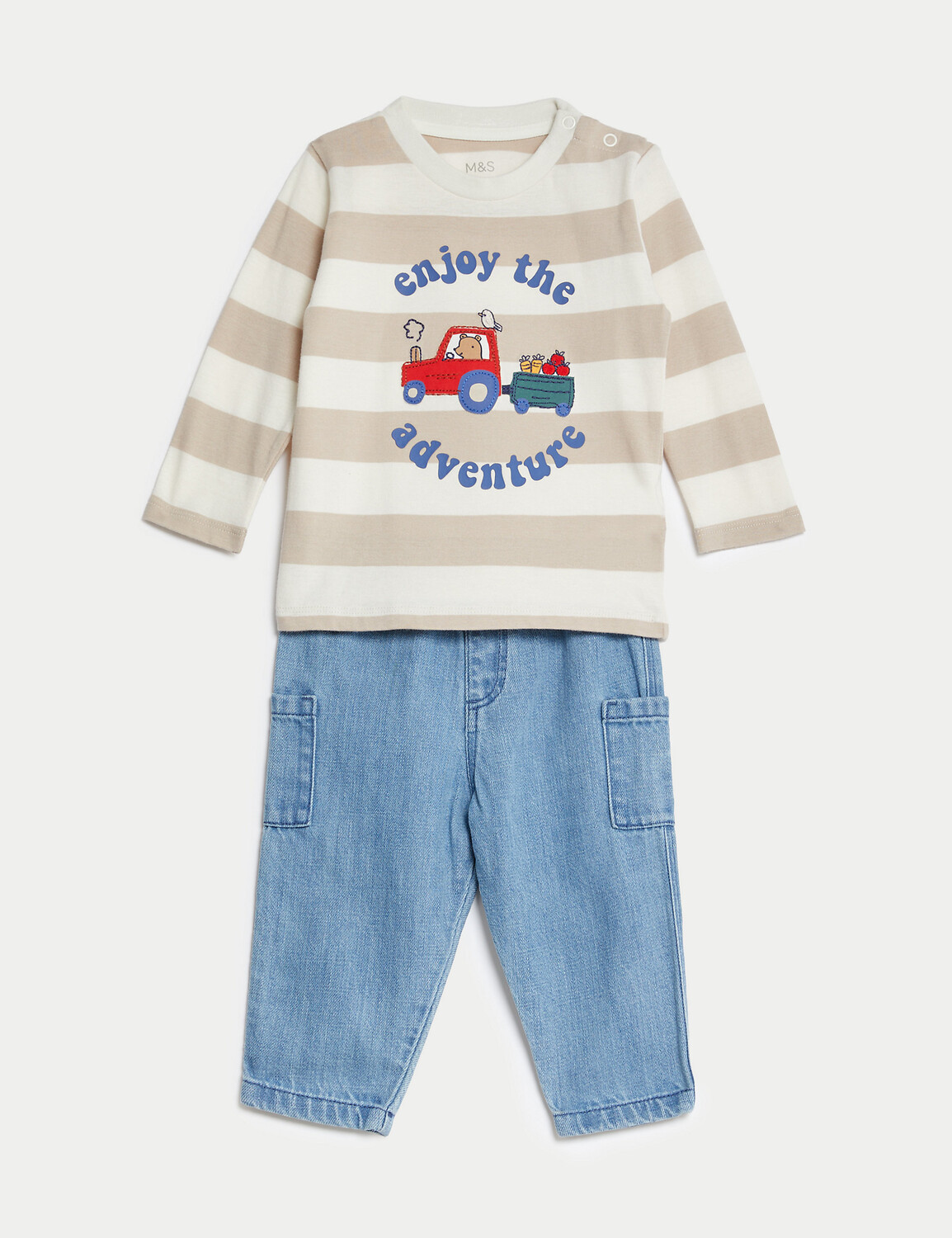 

Комплект из 2 предметов в полоску из хлопка (0–3 года) Marks & Spencer, джинсовый микс