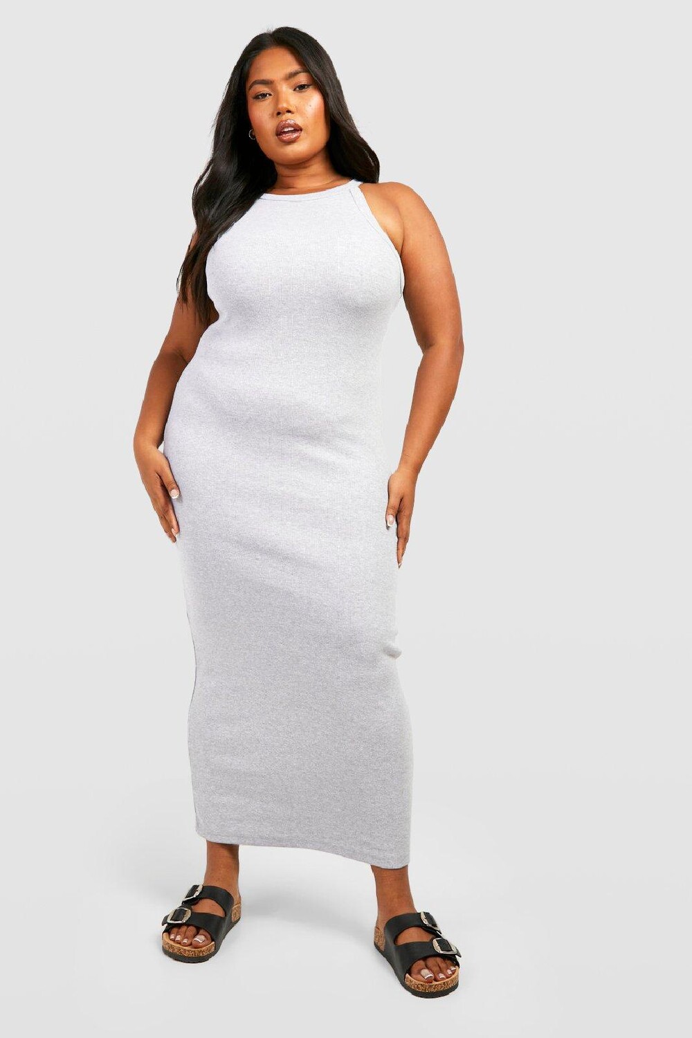 

Платье миди plus premium racer neck Boohoo, серый