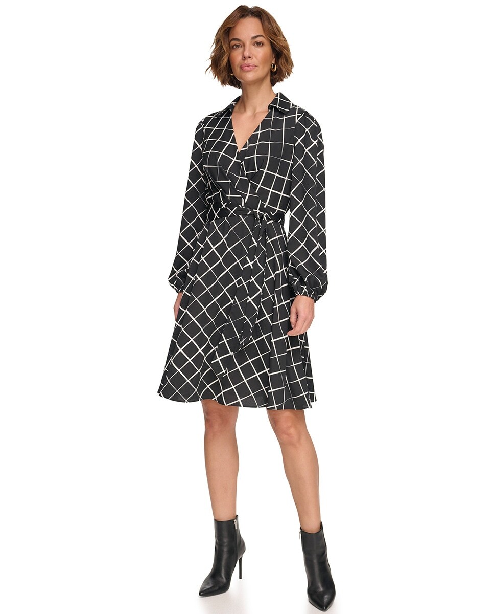 

Длинное платье с V-образным вырезом и длинными рукавами DKNY, мультиколор