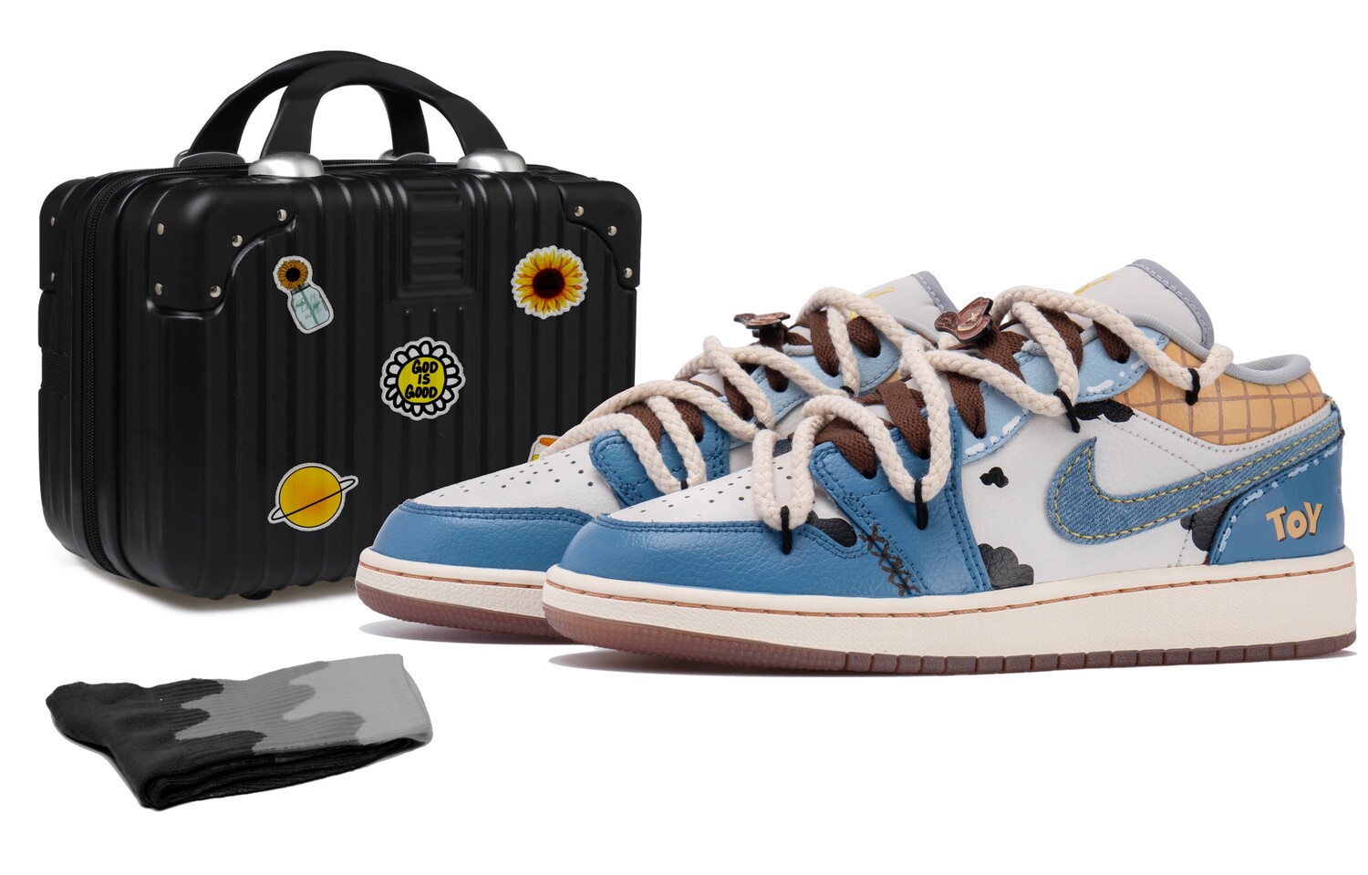 

Кроссовки Air Jordan 1 Vintage Basketball Shoes Women's Low-top Blue/yellow/black/white, синий/желтый