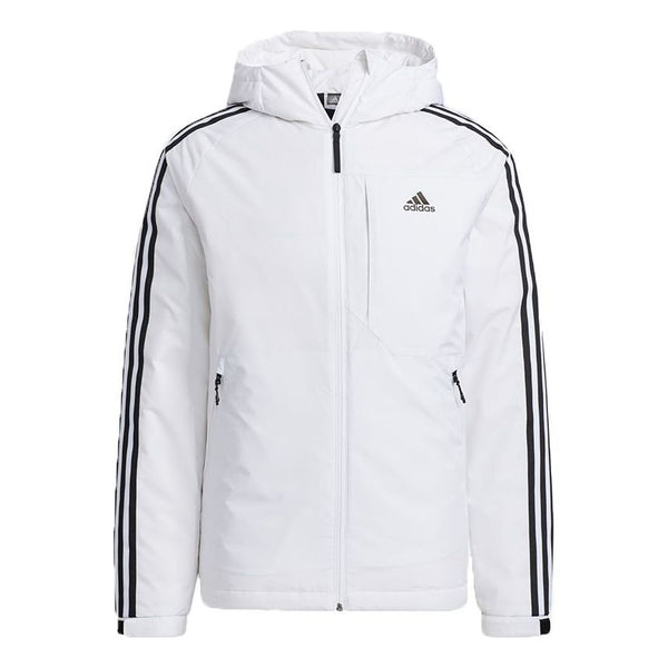 Пуховик Men's adidas 3St Down Jkt Stripe Outdoor Sports Hooded With Down Feather White Jacket, белый цена и фото