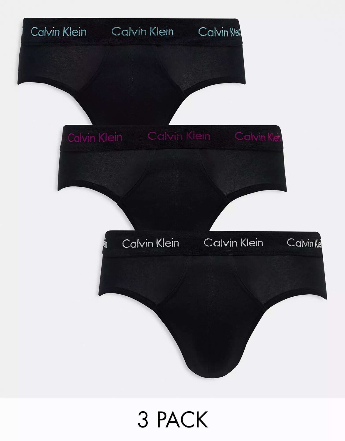

Три пары трусов Calvin Klein с цветными поясами с логотипом черного цвета