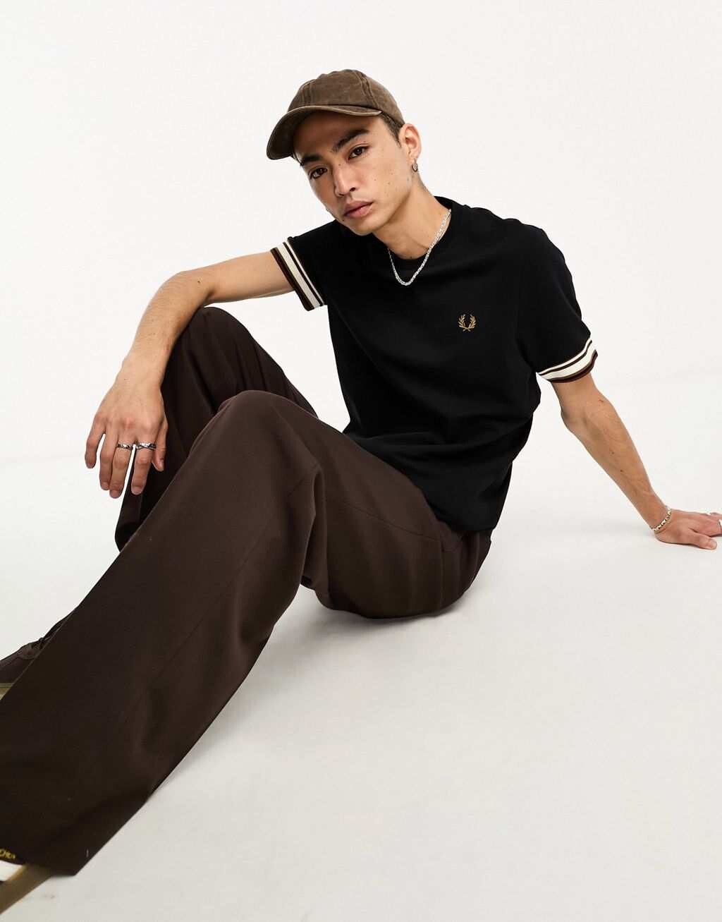 

Черная футболка из пике с эффектным краем Fred Perry, Черный