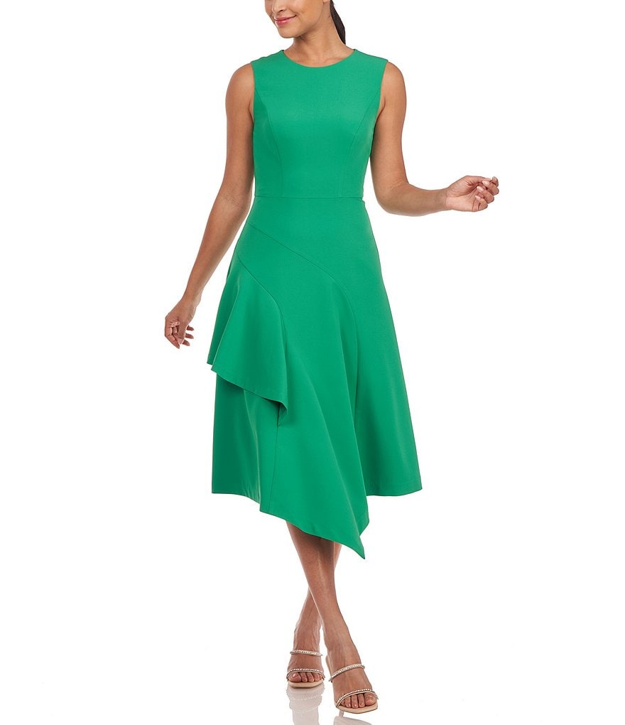Платье миди без рукавов Kay Unger с асимметричным подолом и круглым вырезом Kay Unger, зеленый комбинезон collette walk thru kay unger