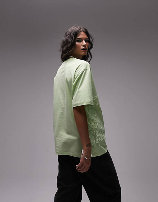 

Светло-салатовая многослойная футболка оверсайз с нашивками Topshop, связанная крючком, Зеленый