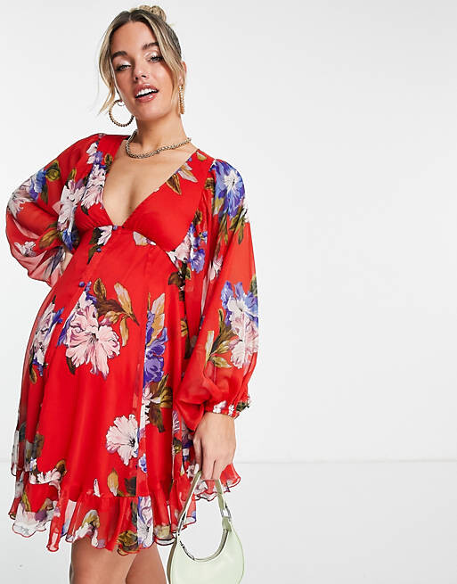 

Красное платье мини с пуговицами и рукавами-блузонами ASOS DESIGN Maternity