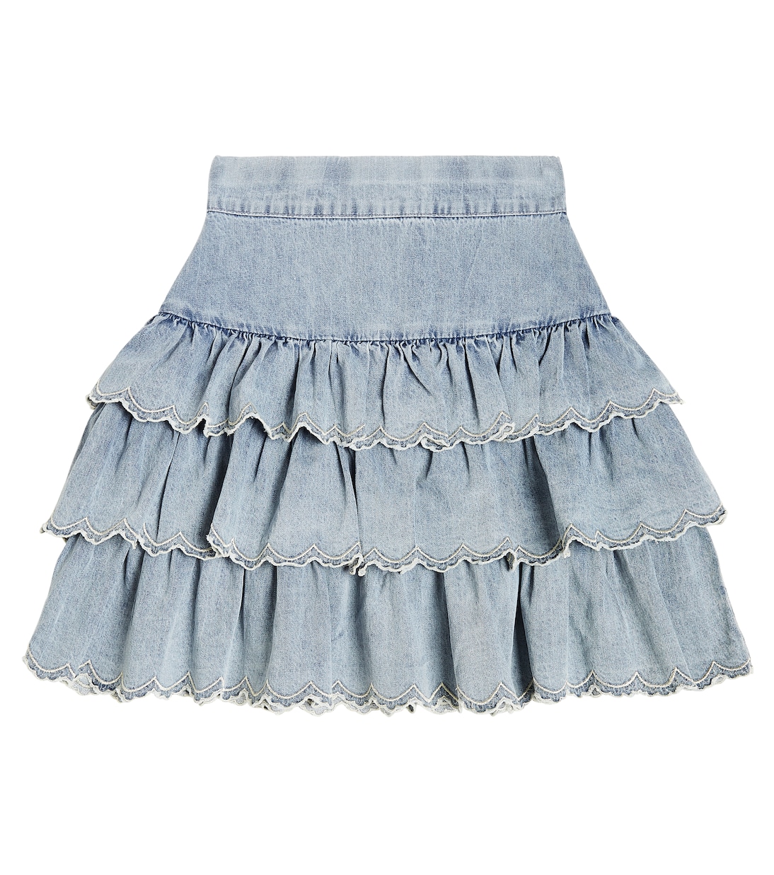 Юбка из хлопкового шамбре с оборками и вышивкой Petite Amalie, синий платье из тюля с вышивкой petite amalie синий