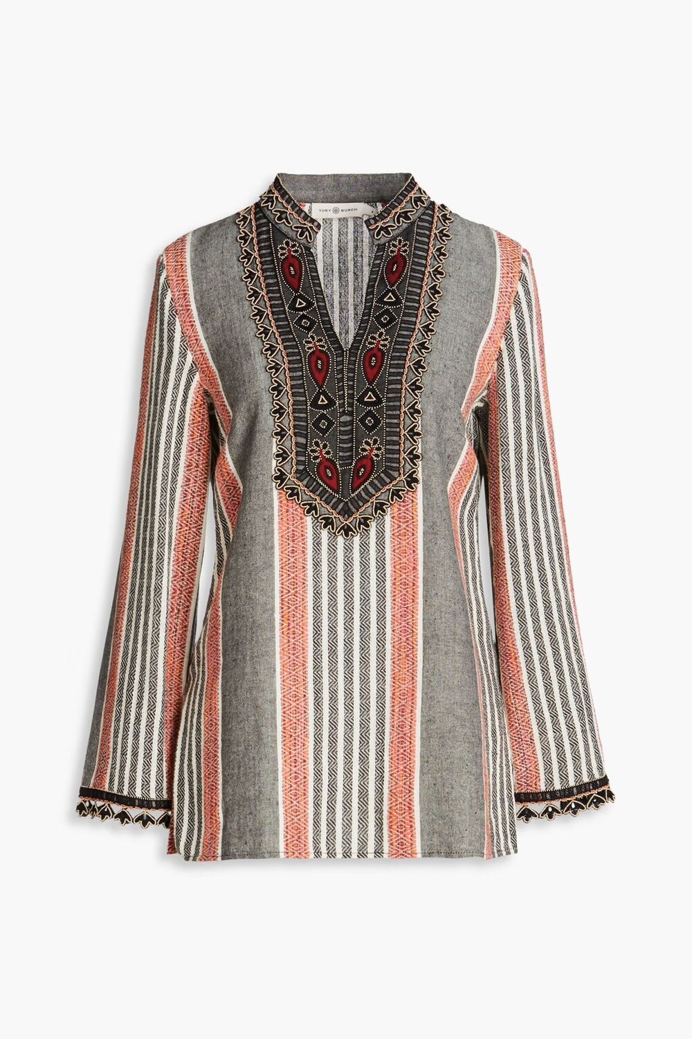 

Туника из смесового хлопка, вышитая бисером Tory Burch, древесный уголь