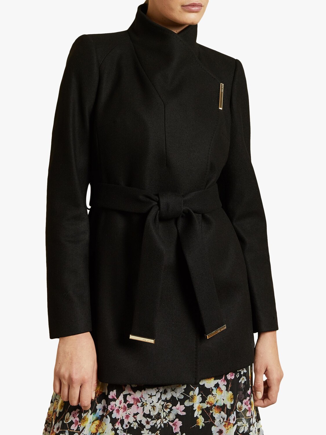 

Пальто из смеси шерсти и кашемира с поясом Ted Baker Rosess, черное, Черный