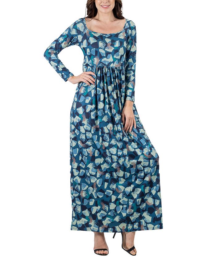 Женское плиссированное платье макси с абстрактным длинным рукавом 24seven Comfort Apparel, синий платье deniza абстрактное 44 размер новое