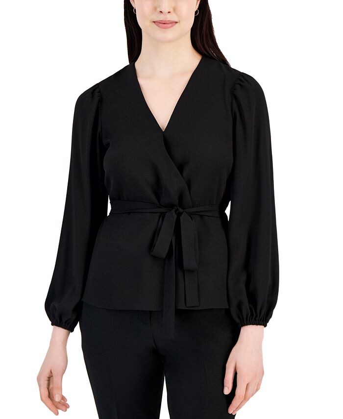 

Женская блузка с длинными рукавами и искусственным запахом Anne Klein, черный