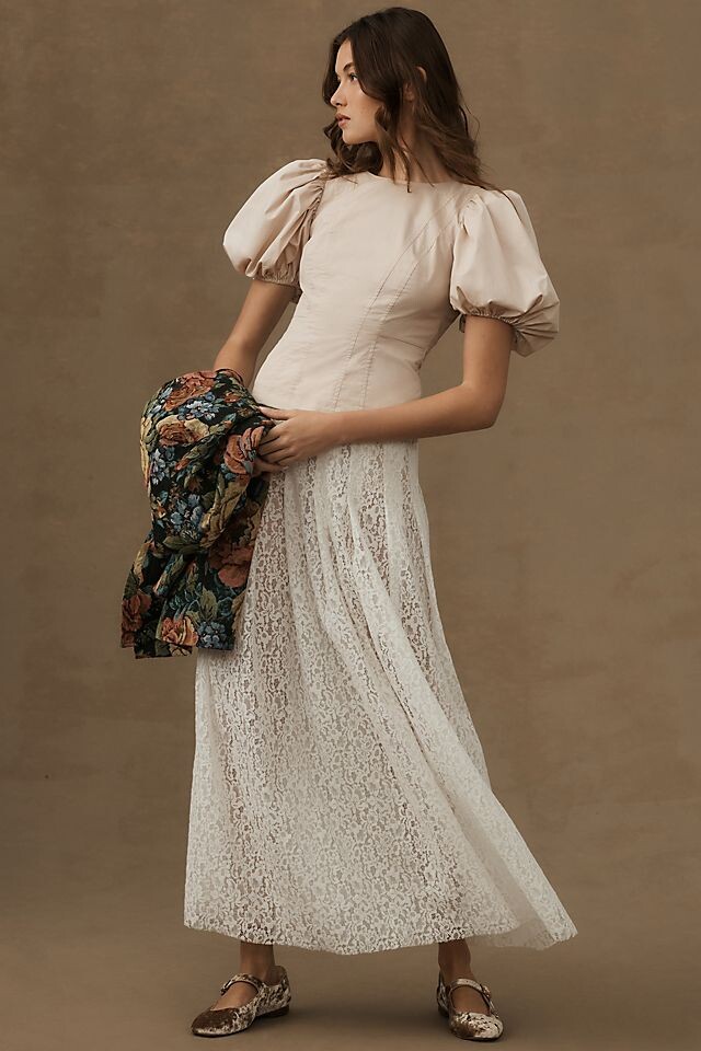 

Прозрачная кружевная юбка Mare x Anthropologie, белый