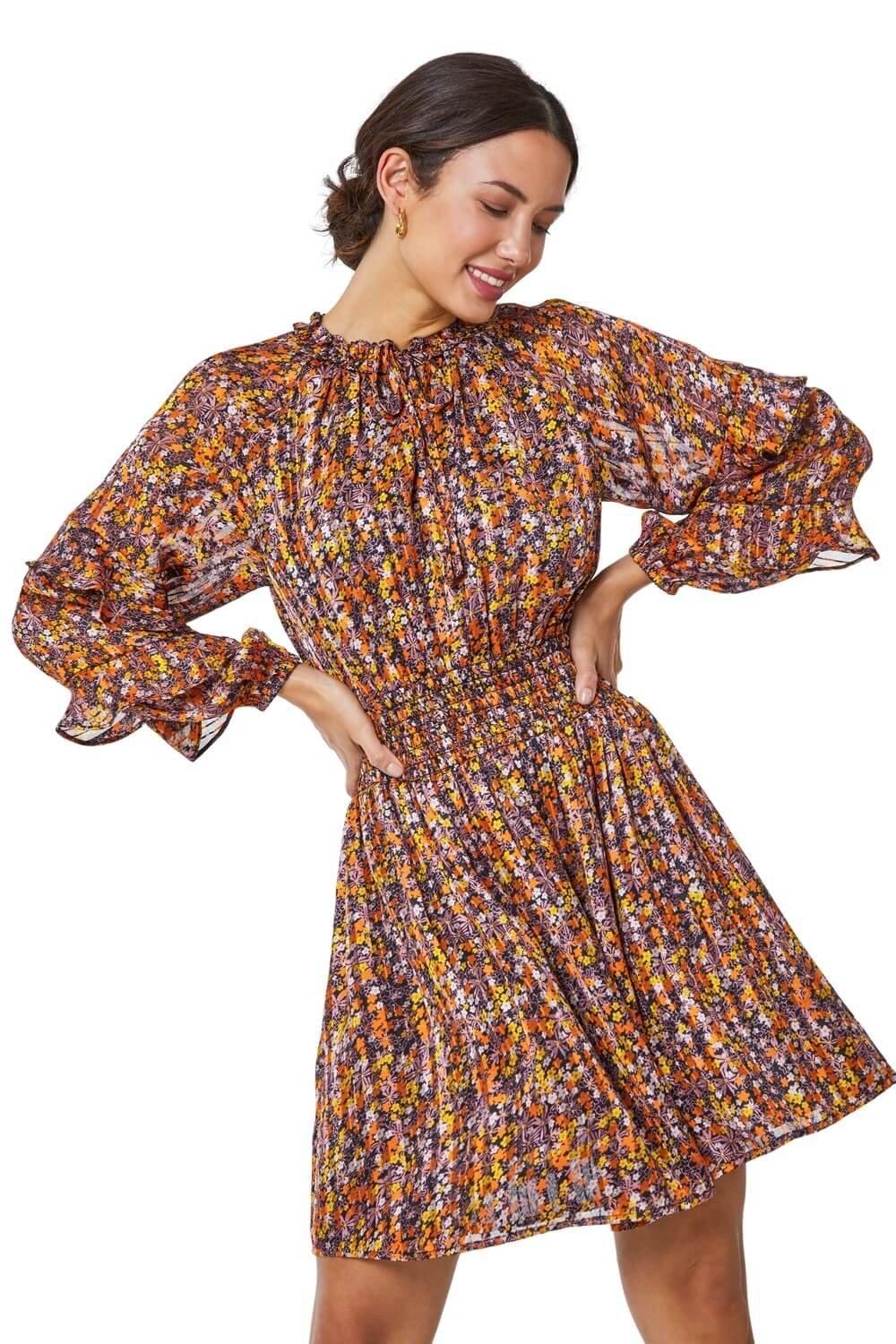 Мини-платье с оборками и цветочным принтом Dusk, мультиколор