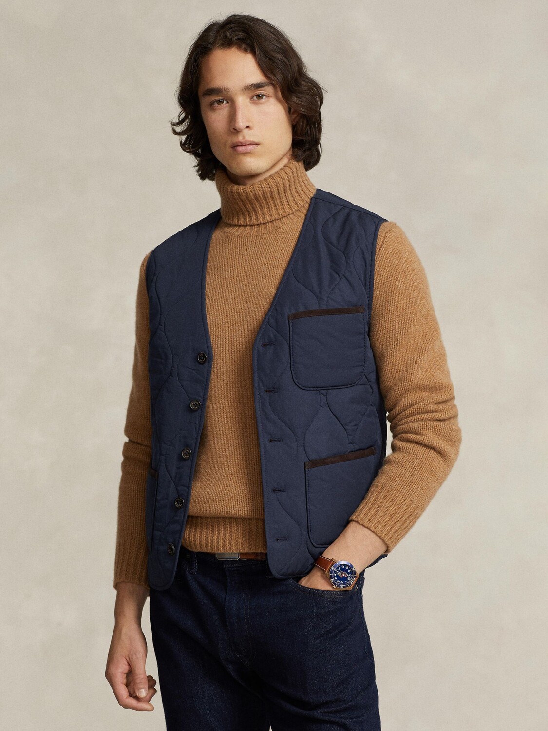 

Стеганый жилет из тафты-поло Ralph Lauren, темно-синий