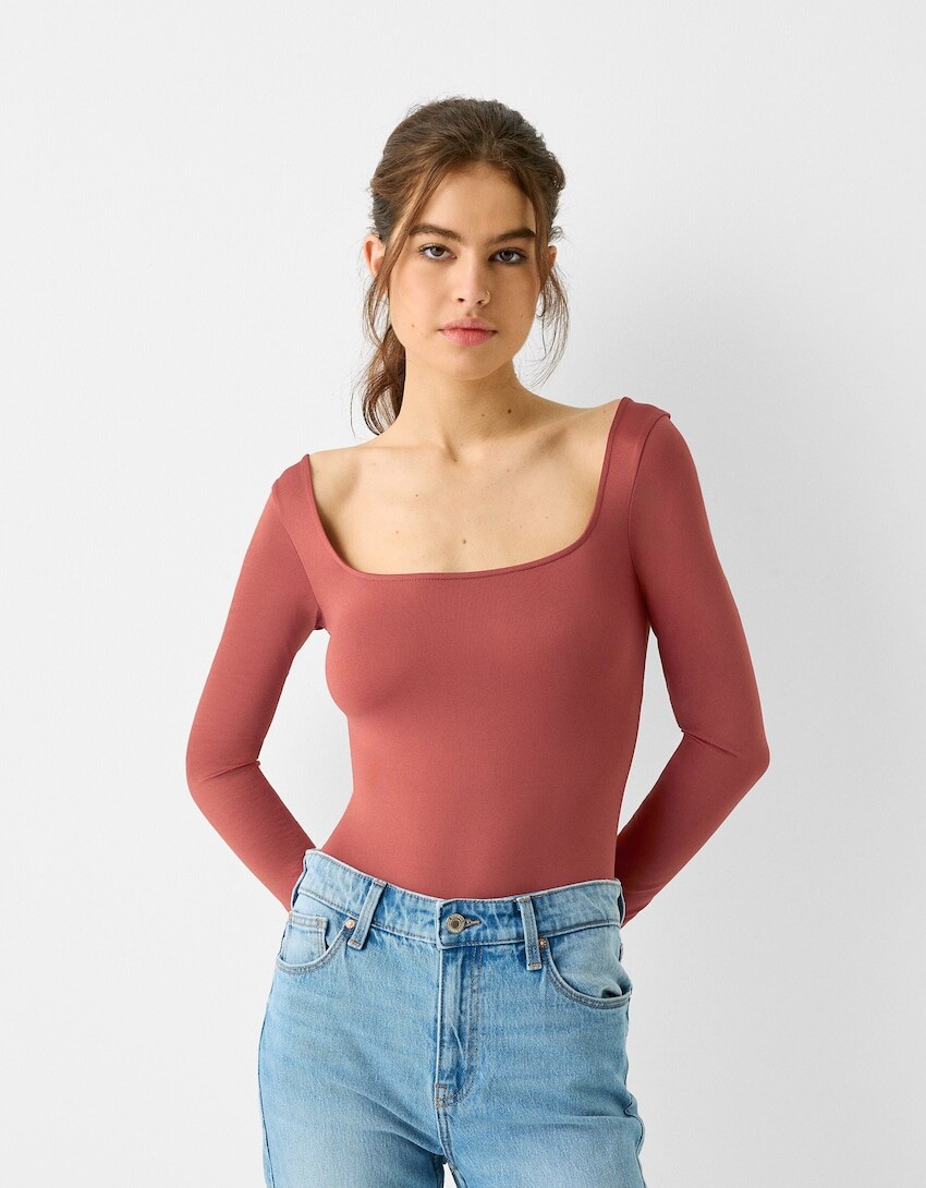 

Боди с длинными рукавами Bershka, оранжевый