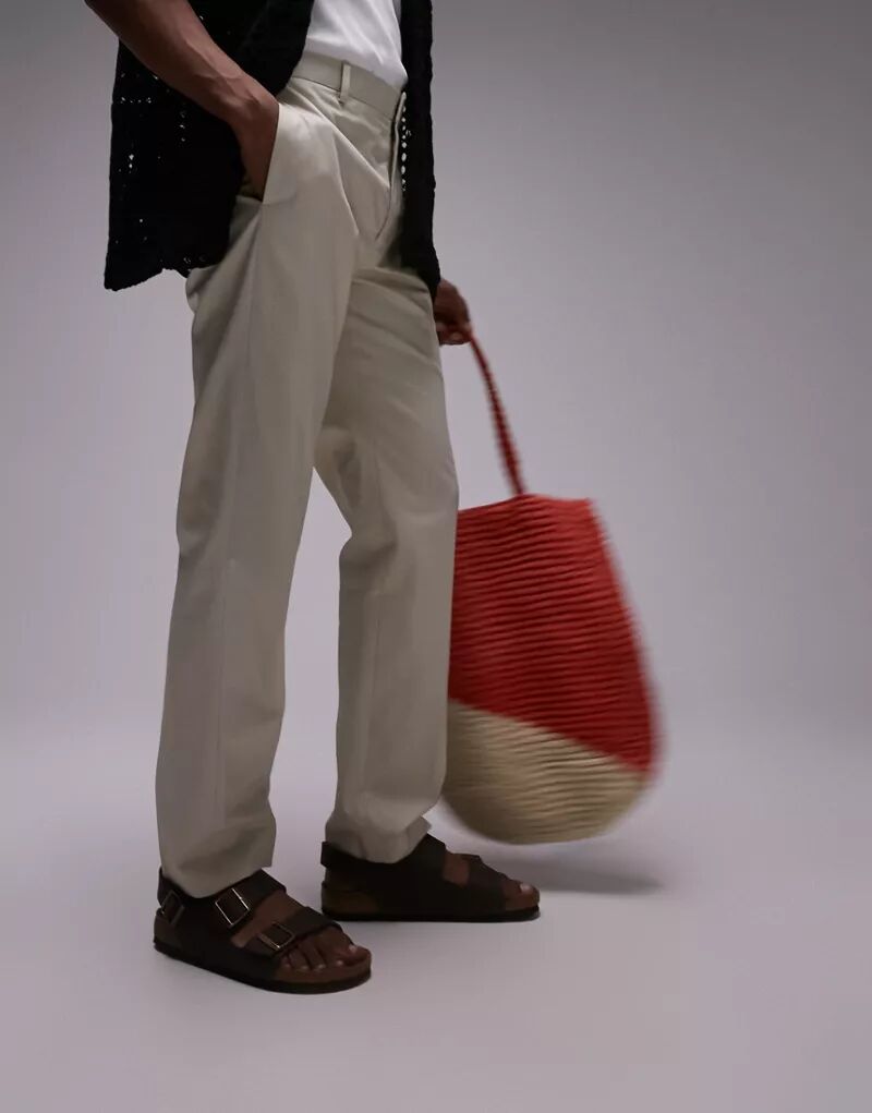 Topman – Элегантные брюки из плотного хлопка каменно-бежевого цвета прямого кроя
