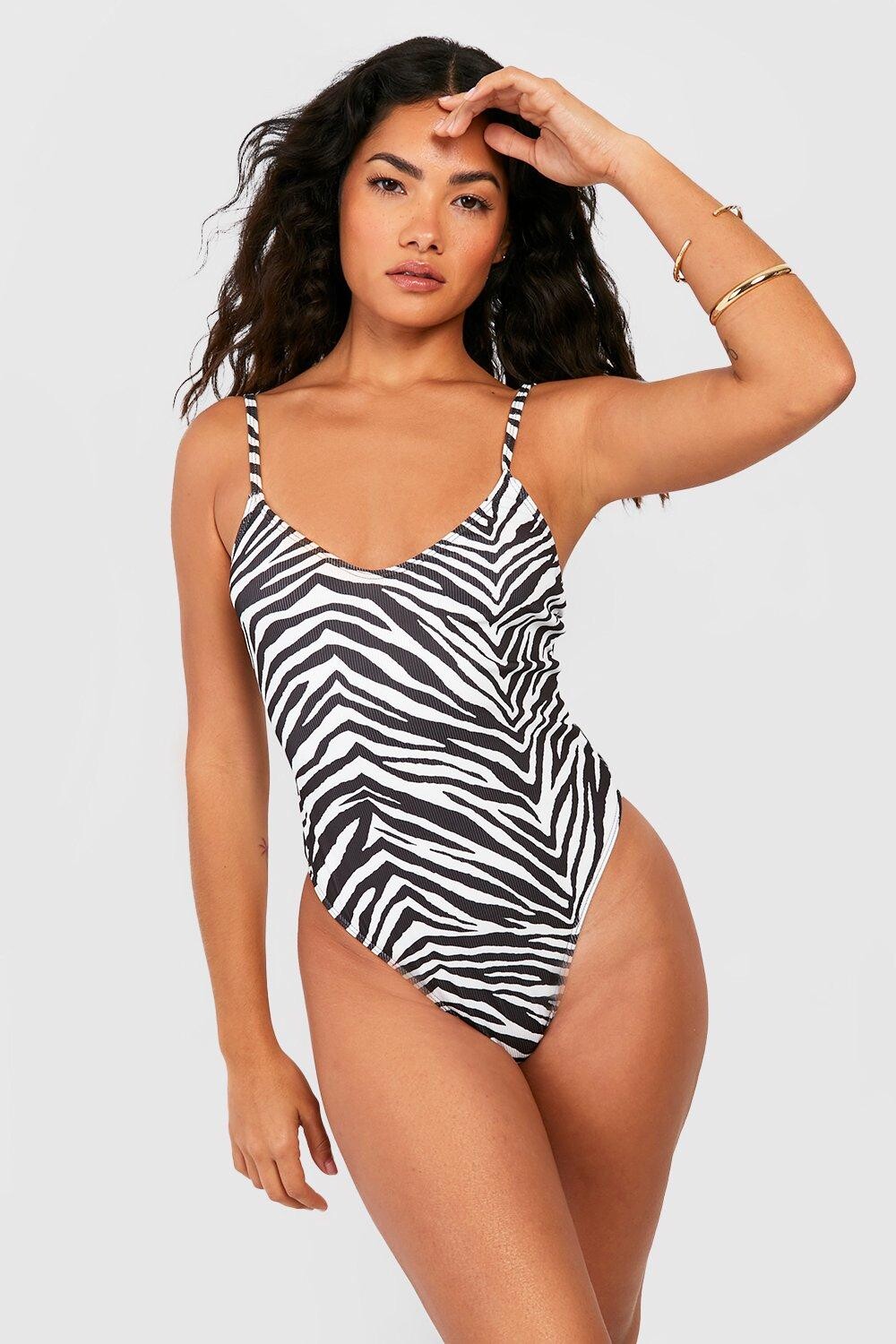 

Купальник zebra с текстурной ребкой Boohoo, черный