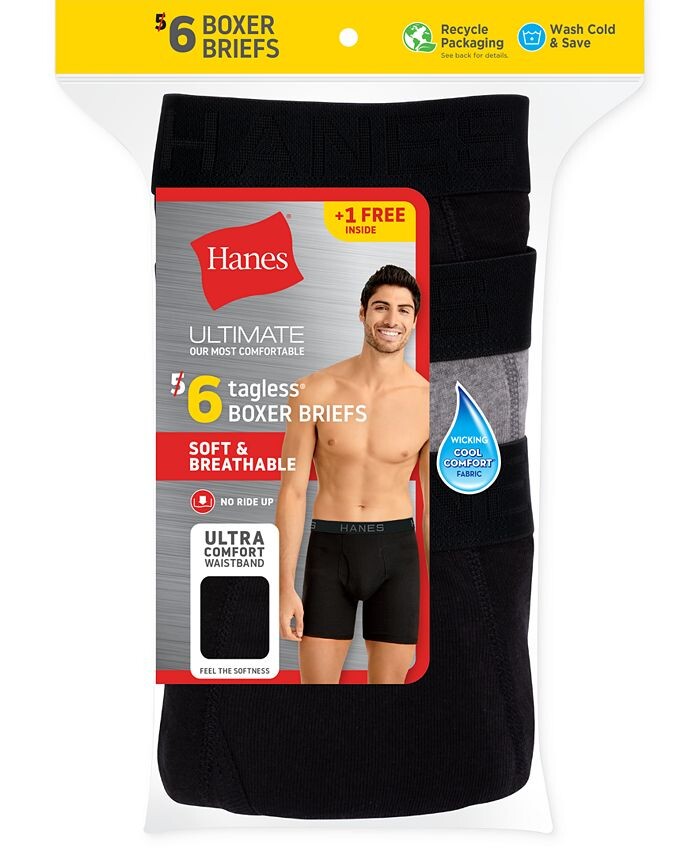 

Мужская 5+1 Бонусная упаковка. ComfortSoft Твердые боксеры Hanes, мультиколор