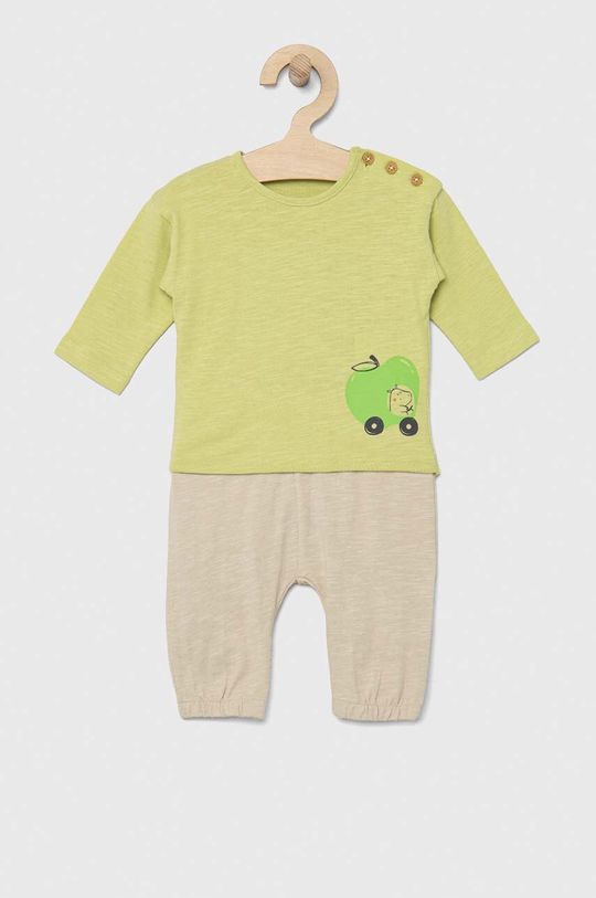 Хлопковый костюм для новорожденных United Colors of Benetton, зеленый