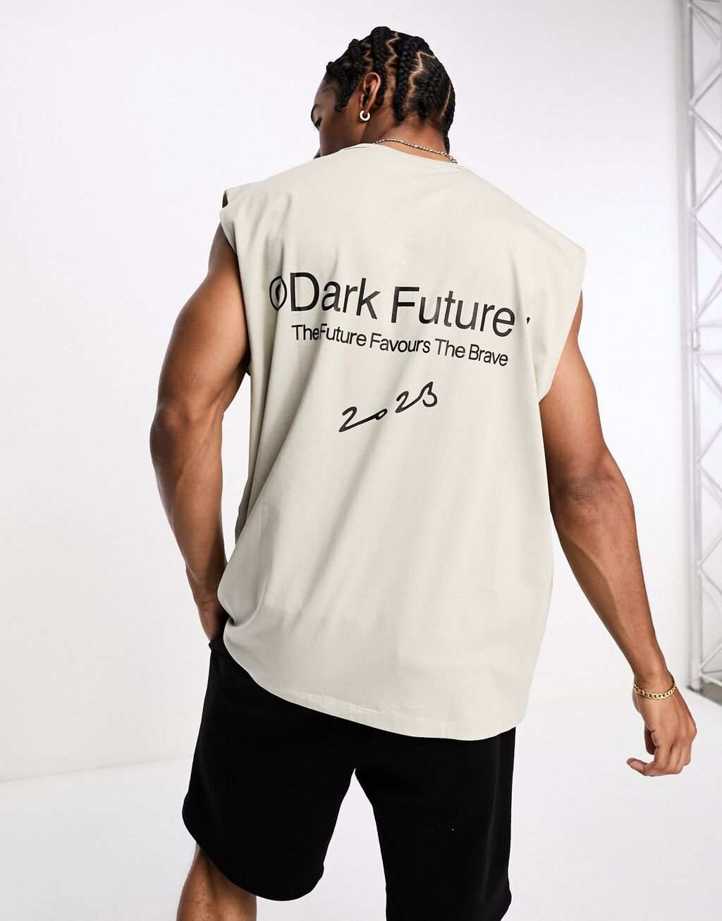 

Светлый хаки-жилет свободного кроя с логотипом ASOS Dark Future