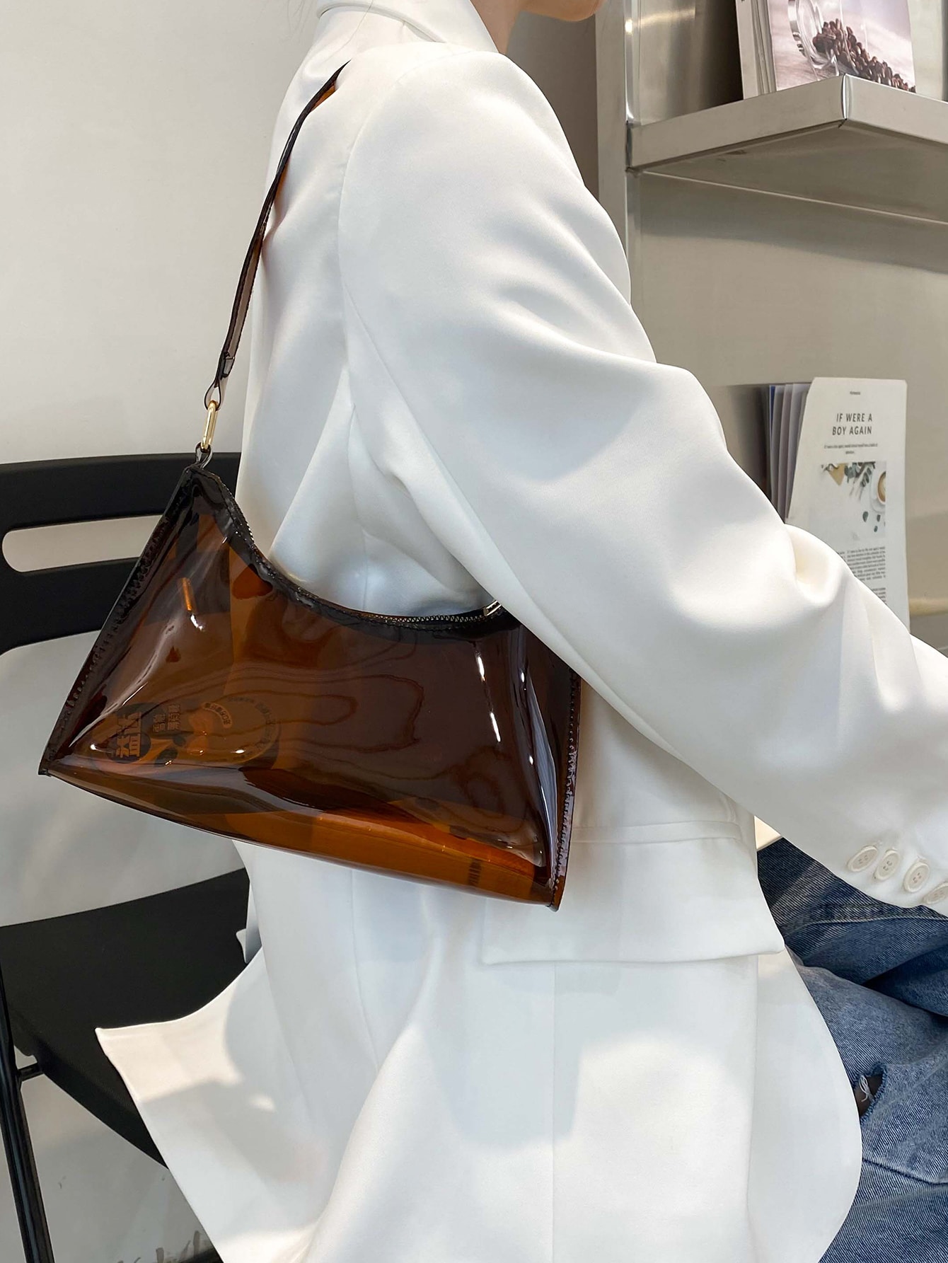 Легкая деловая повседневная прозрачная сумка через плечо для девочек-подростков, кофейный коричневый