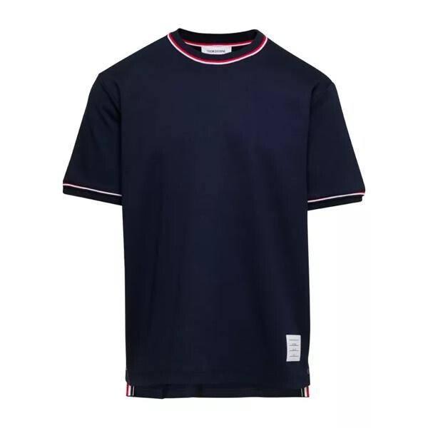 

Футболка crewneck t-shirt with striped trim in cotton Thom Browne, синий