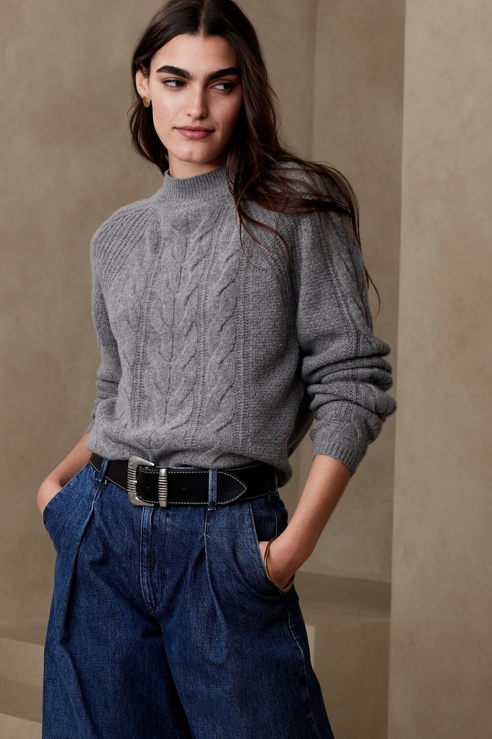

Свитер Pura с оттенком мериносовой шерсти Banana Republic, серый