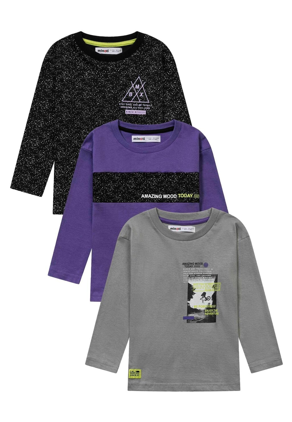 Топ с длинными рукавами THREE PACK LONG SLEEVE MINOTI, цвет grey black purple