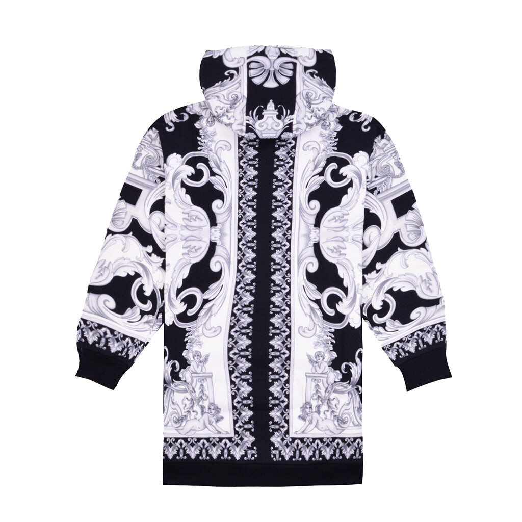 

Бело-черное платье с капюшоном Versace, мультиколор