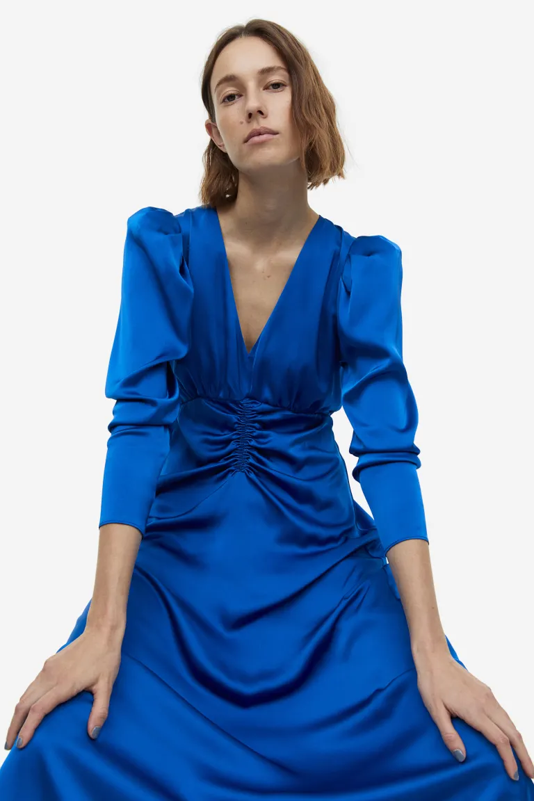 Платье из атласа с комплектами H&M, синий