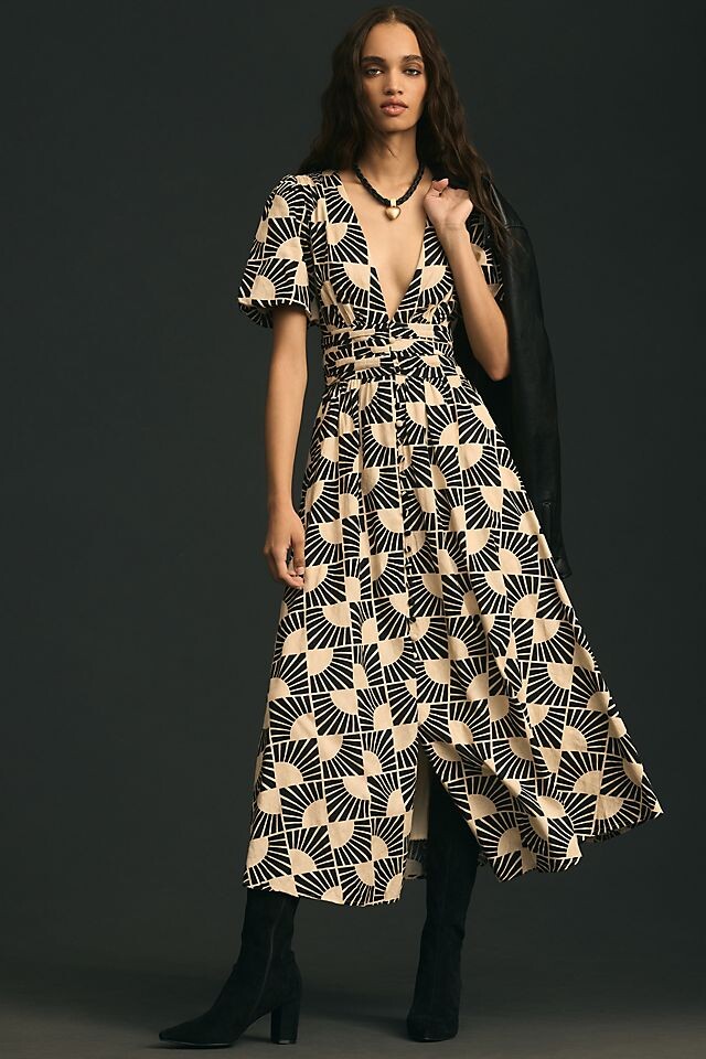 

Платье By Anthropologie The Katerina Button-Front, бежевый/черный