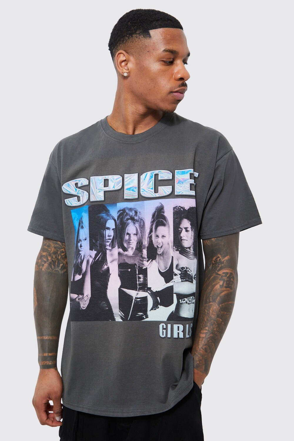 

Футболка с лицензией spice girls оверсайз Boohoo, угольный