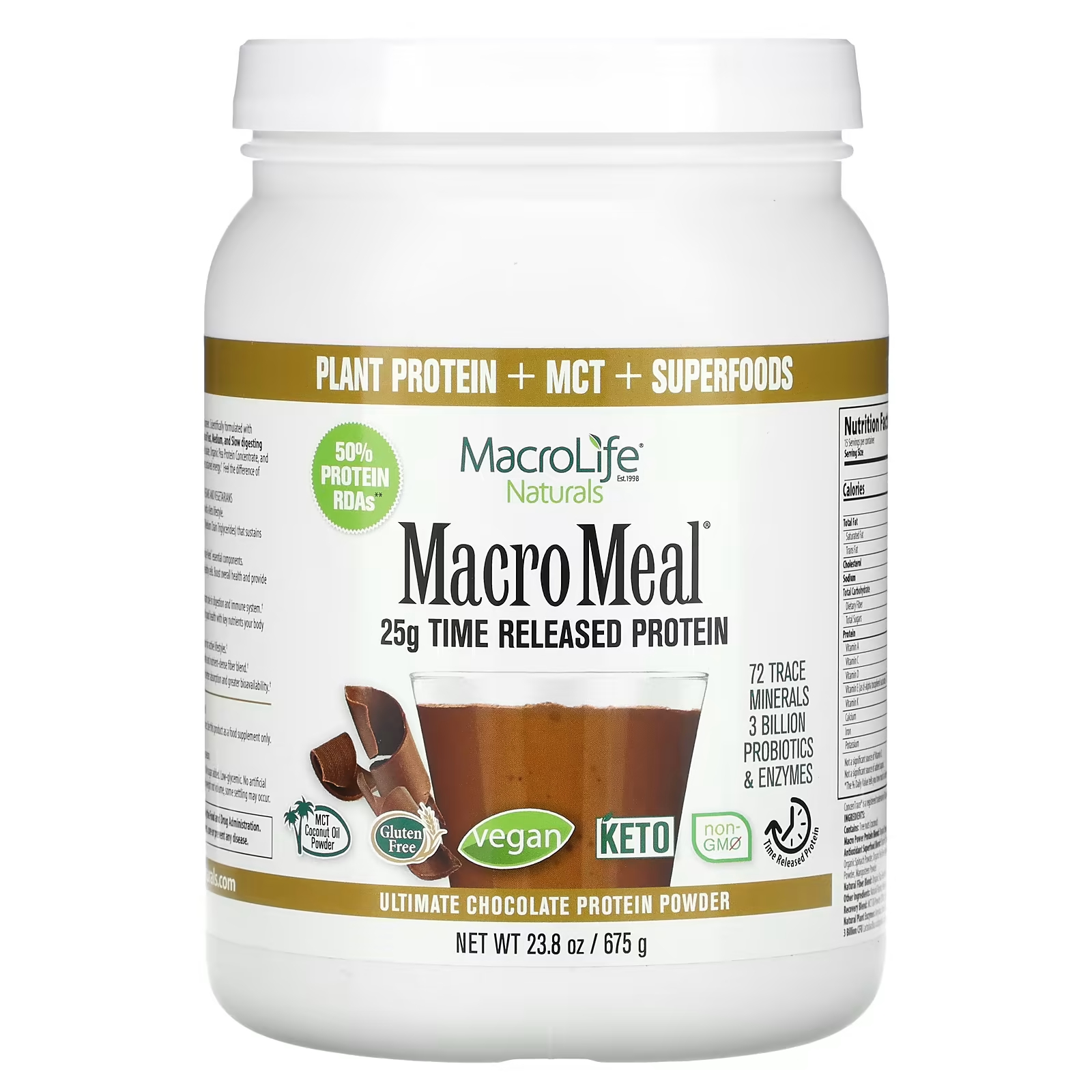Macrolife Naturals MacroMeal Ultimate Протеиновый порошок, шоколад, 23,8 унции (675 г)