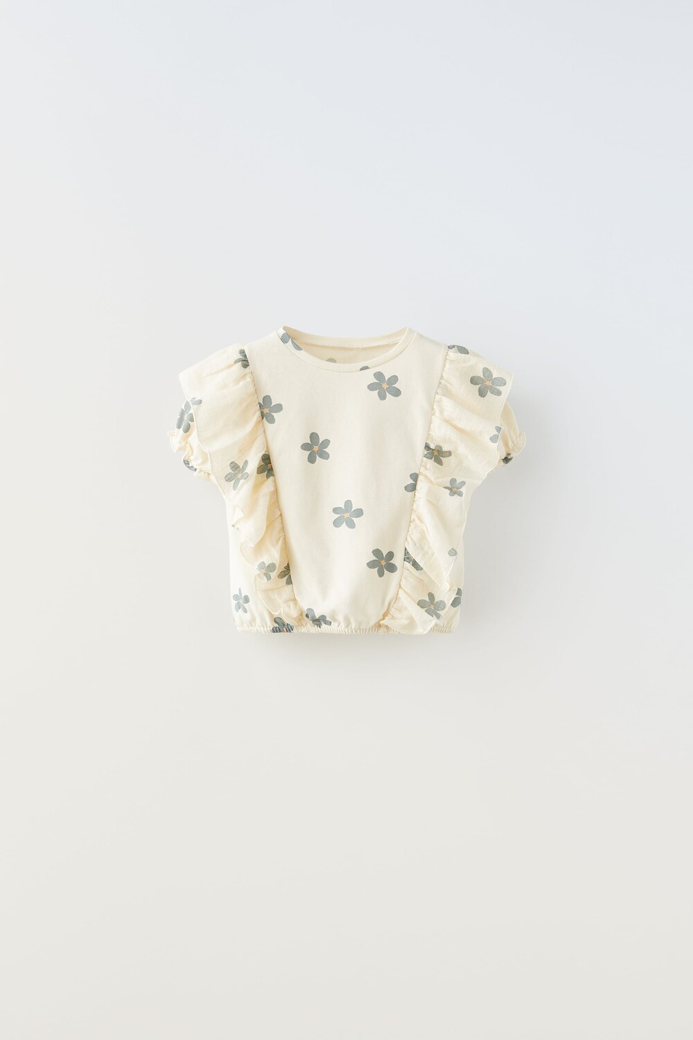 

Футболка с волонами с цветочными рубашками Zara, экрю
