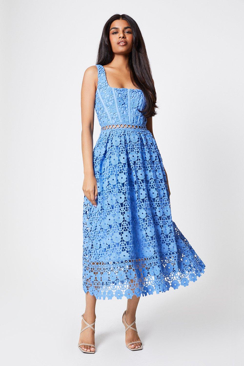 Миниатюрное кружевное платье с квадратным вырезом Coast, синий