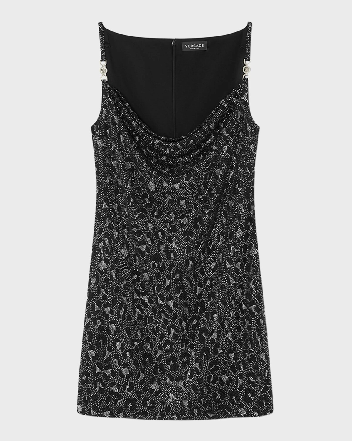 

Мини-платье из жидкого джерси с леопардовым принтом и хомутом Versace, черный