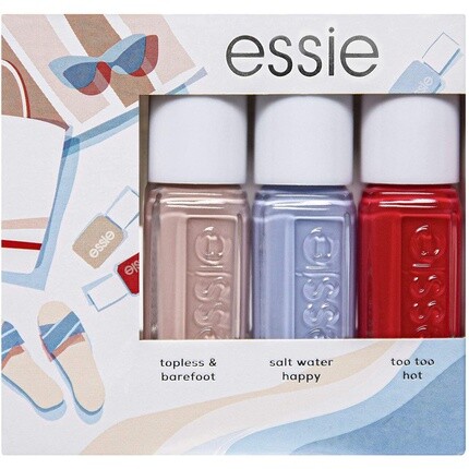 

Летний набор лака для ногтей L'Oreal Nude Topless And Barefoot, синий оттенок Saltwater Happy, Red Too Too Hot, 0,10101 кг, Essie