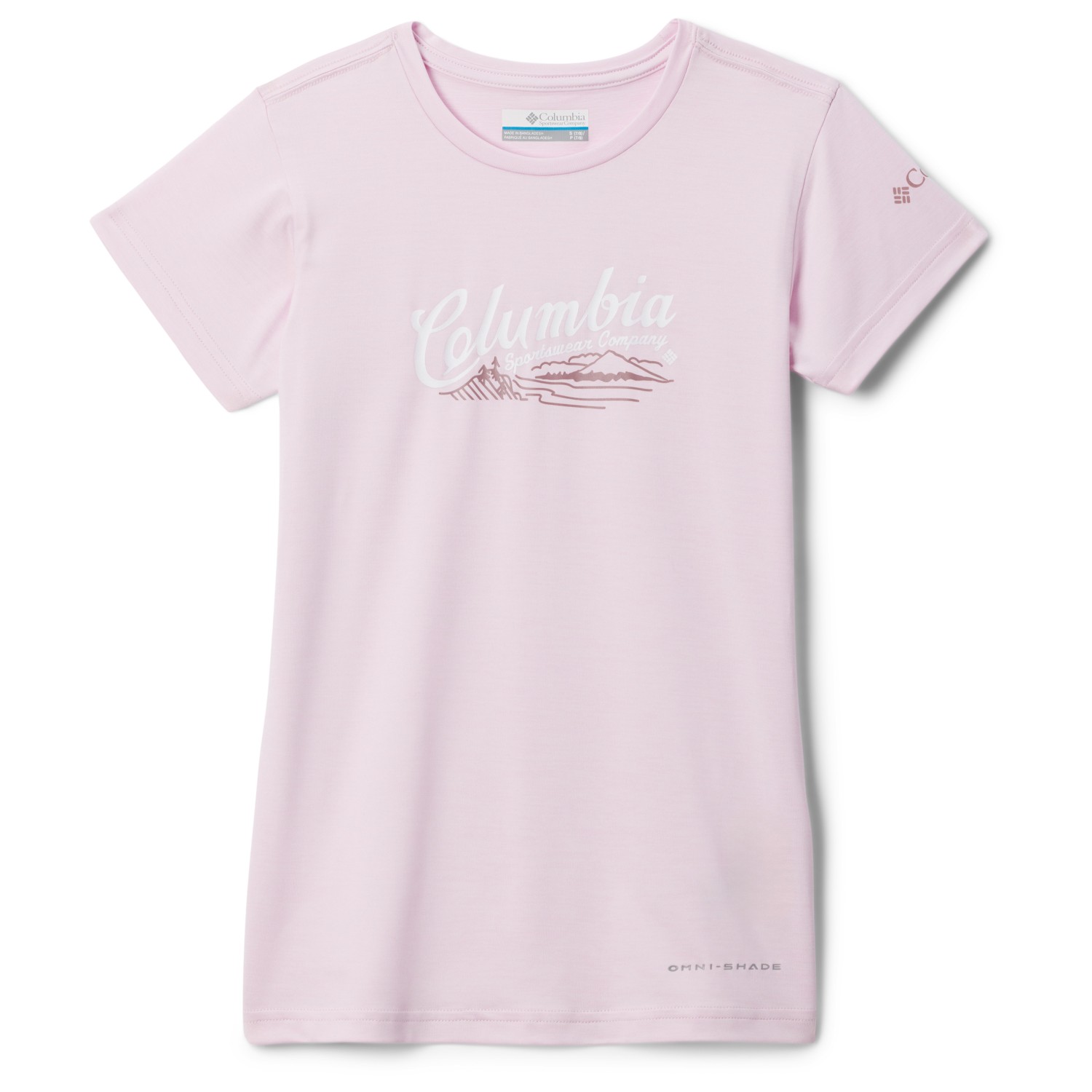 цена Функциональная рубашка Columbia Kid's Mission Peak Graphic Shirt S/S, цвет Pink Dawn/Scripted Scene