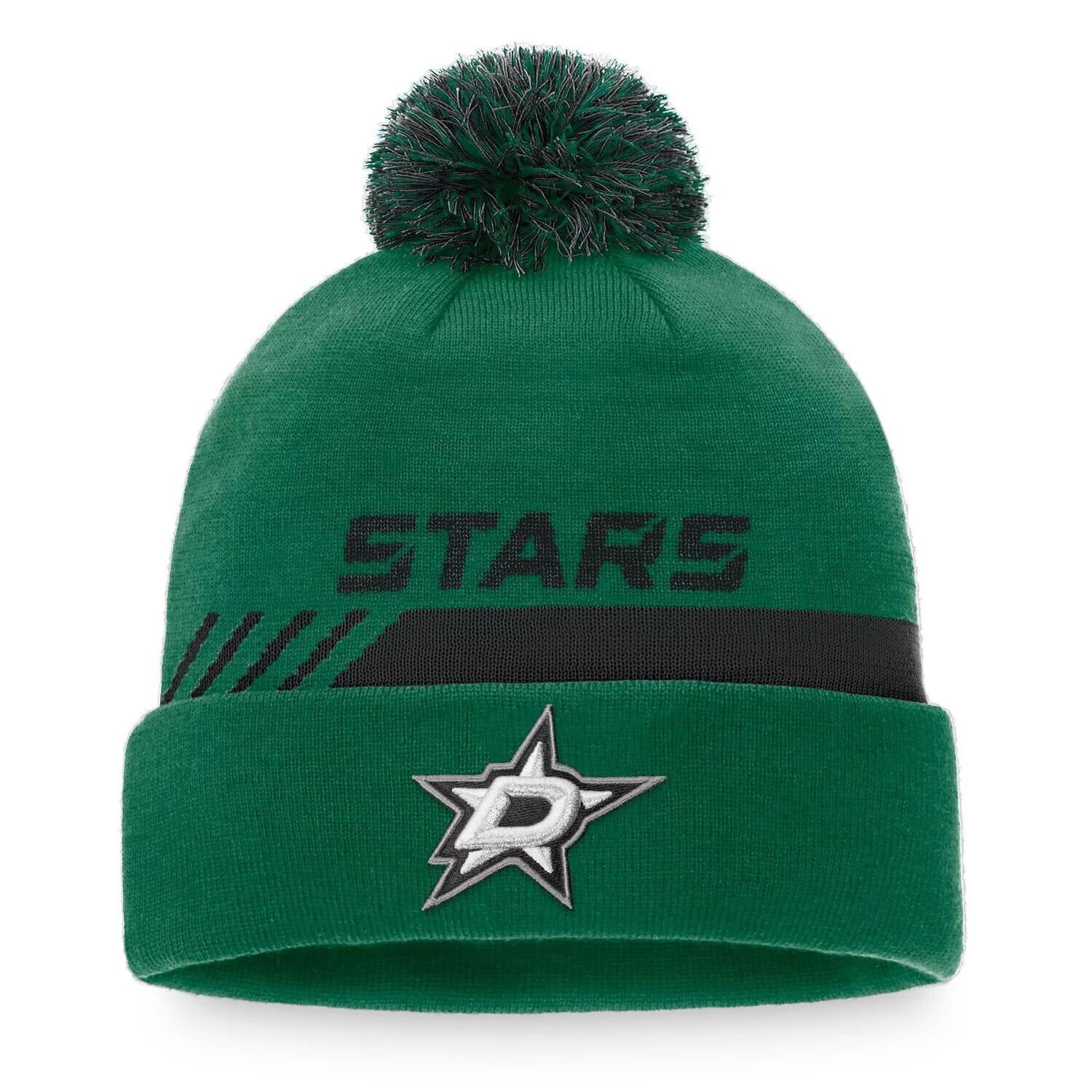 

Мужская вязаная шапка Fanatics с фирменным логотипом Kelly, зеленая/черная, Dallas Stars Authentic Pro Team, для раздевалки, с манжетами и помпоном