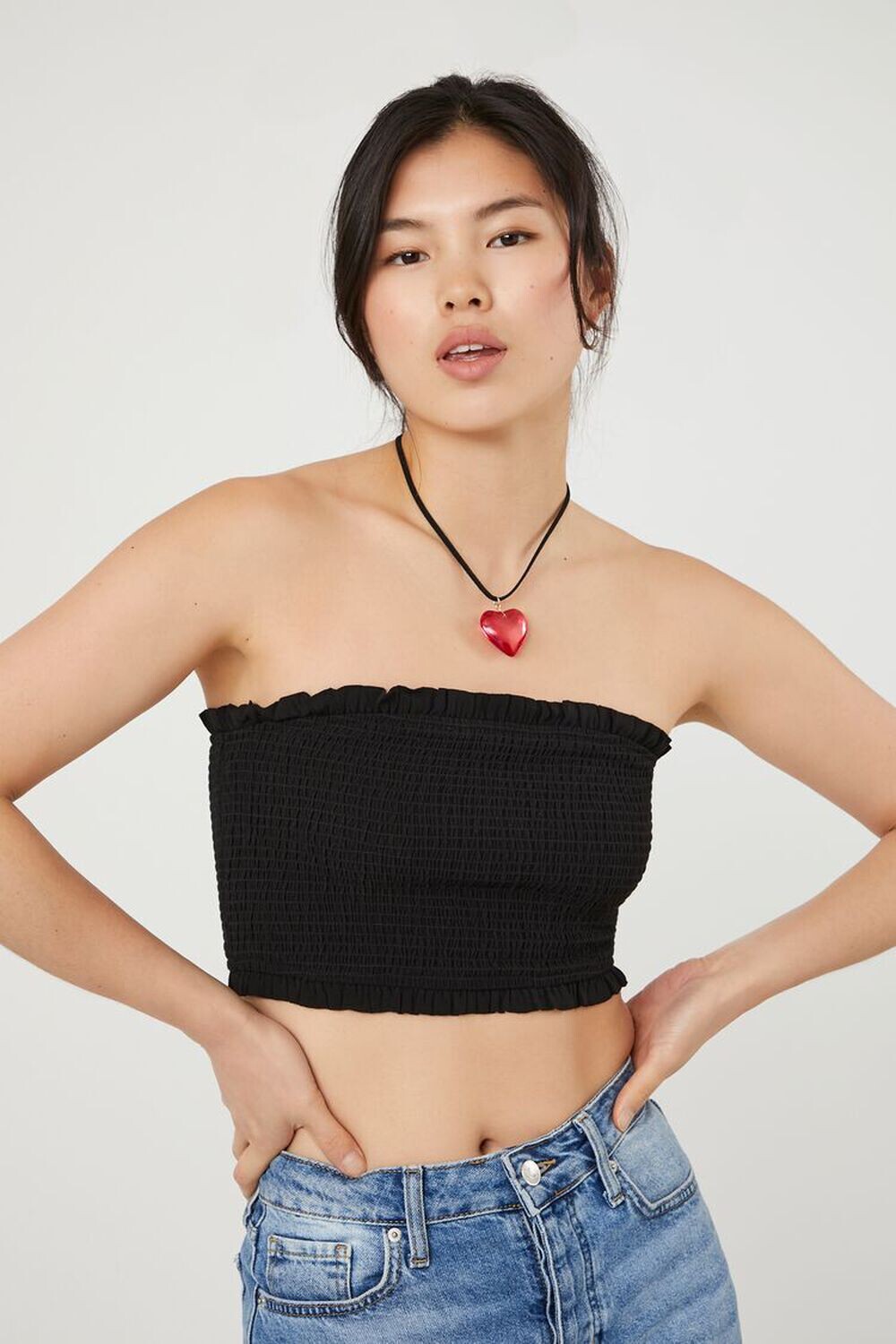 

Укороченный топ со сборками Forever 21, черный