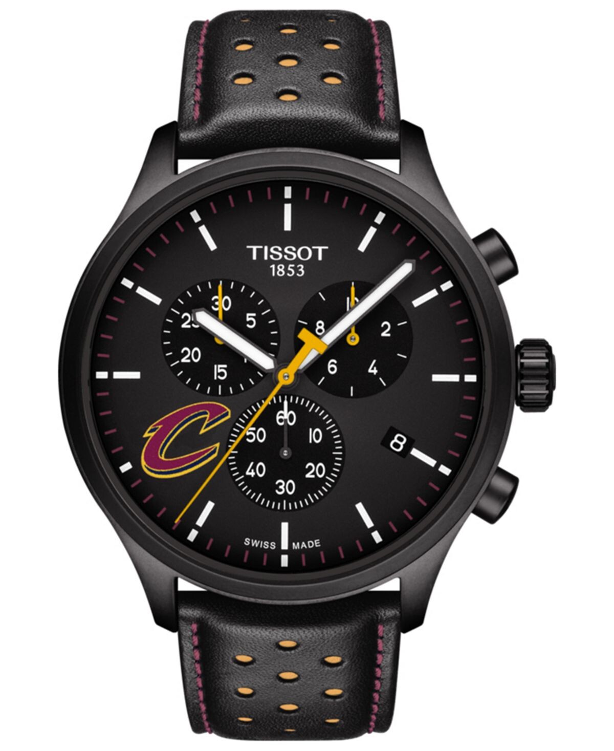 

Мужские швейцарские часы с хронографом Chrono XL NBA Cleveland Cavaliers, черный кожаный ремешок, 45 мм Tissot