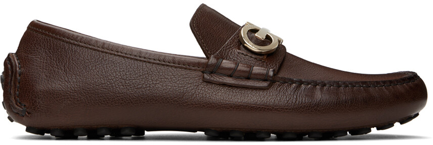 

Коричневые лоферы с орнаментом Gancini Ferragamo, цвет Tamarindo/Biscotto