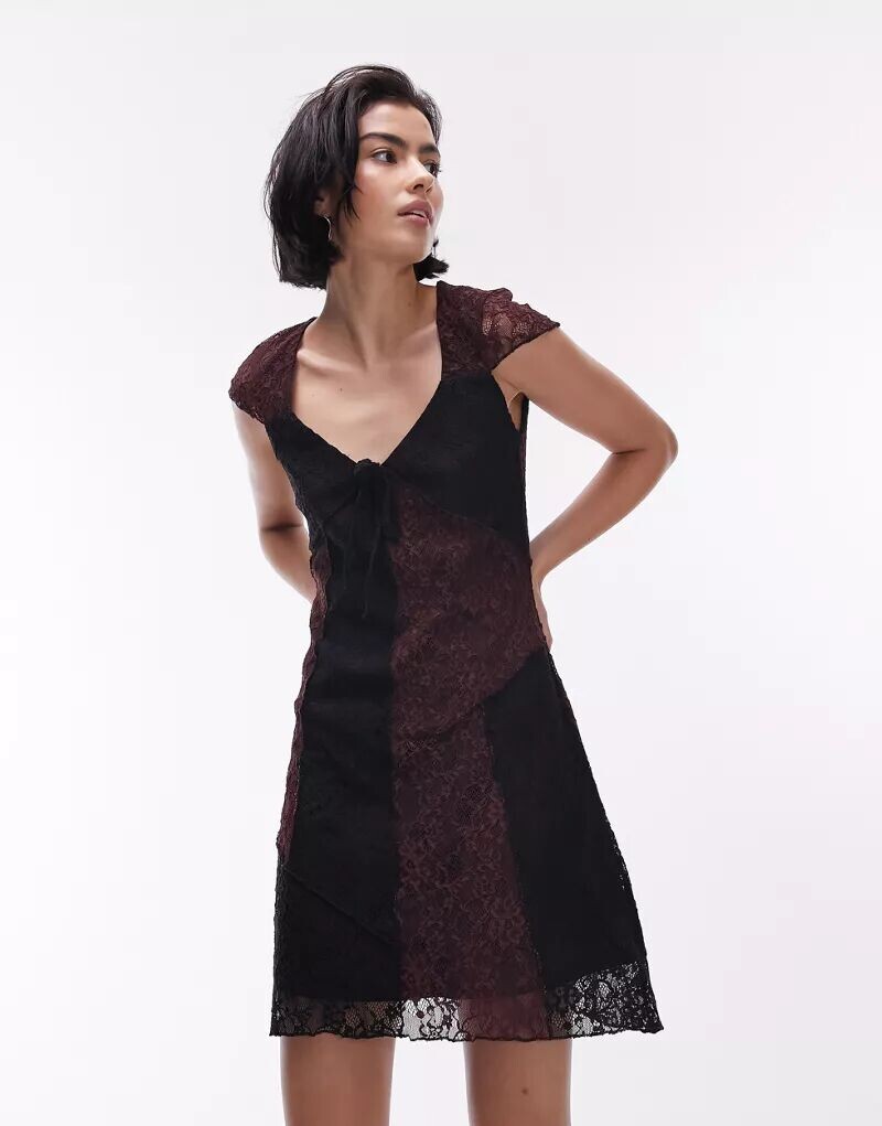 

Разноцветное мини-платье из джерси Topshop со шнуровкой и рукавами-крылышками