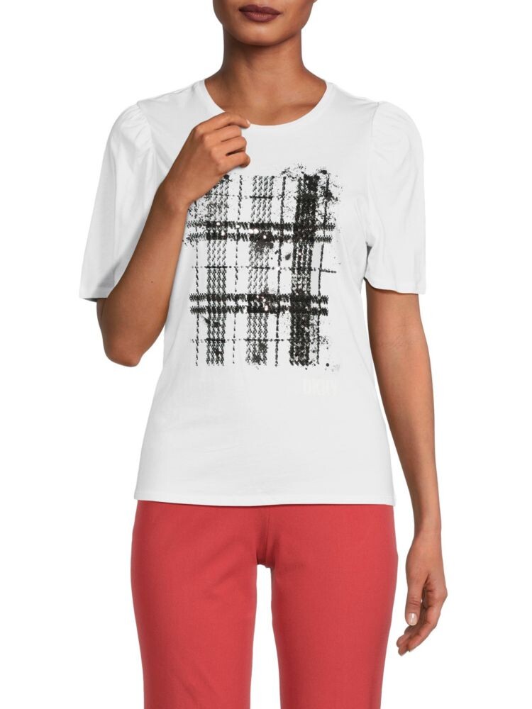 

Футболка с рисунком в клетку с пайетками Dkny, цвет Black White
