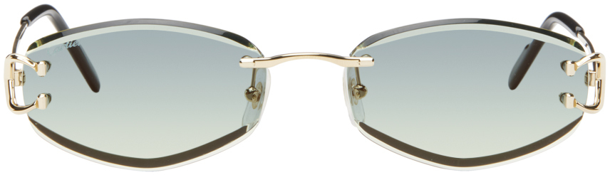 Золотисто-зеленые солнцезащитные очки Signature C de Cartier из металла с геометрическим узором Cartier солнцезащитные очки chloé золотисто золотисто коричневые