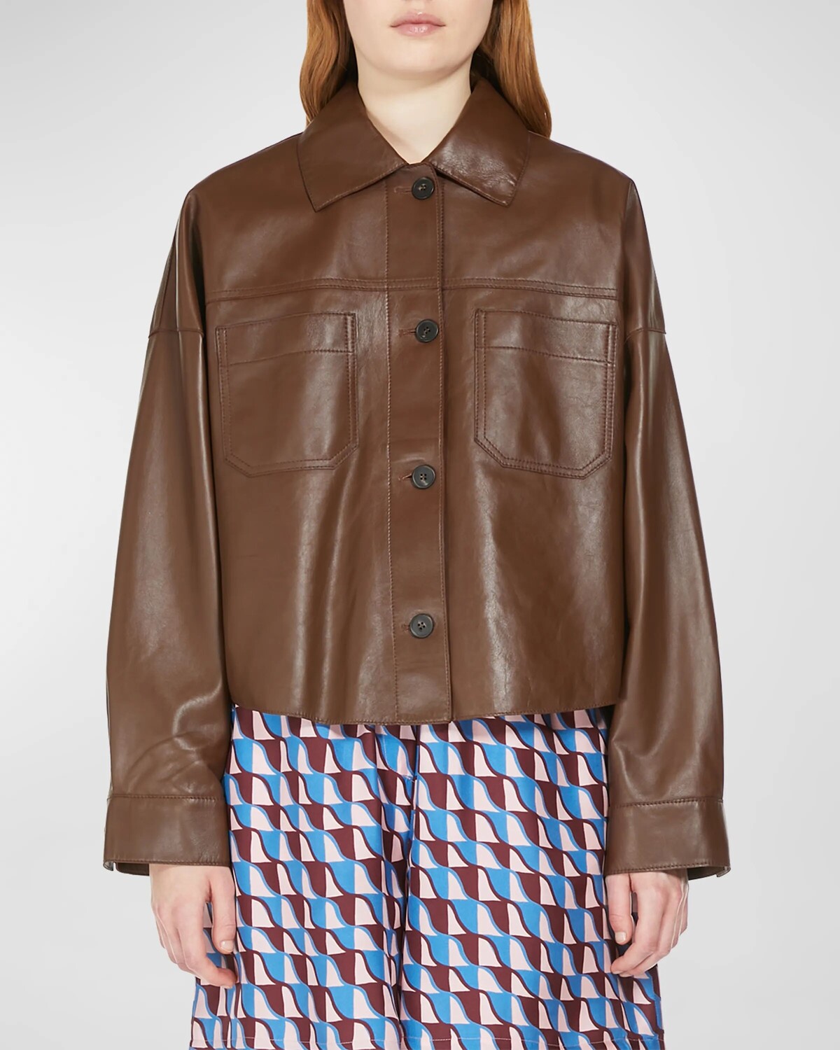 

Кожаная куртка Buono свободного кроя Weekend Max Mara, цвет Tobacco