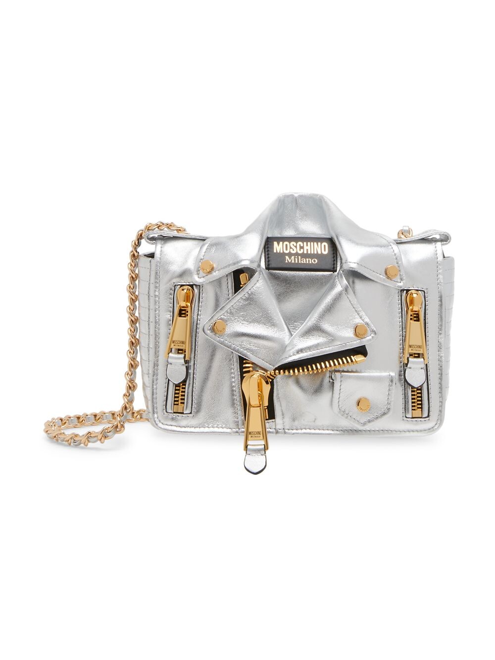 

Металлизированная кожаная сумка через плечо Moschino, серебряный, Серый