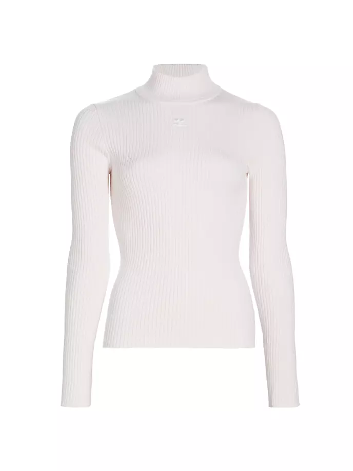 

Топ с высоким воротником ребристой вязки Re-Edition Courreges, цвет pale pink