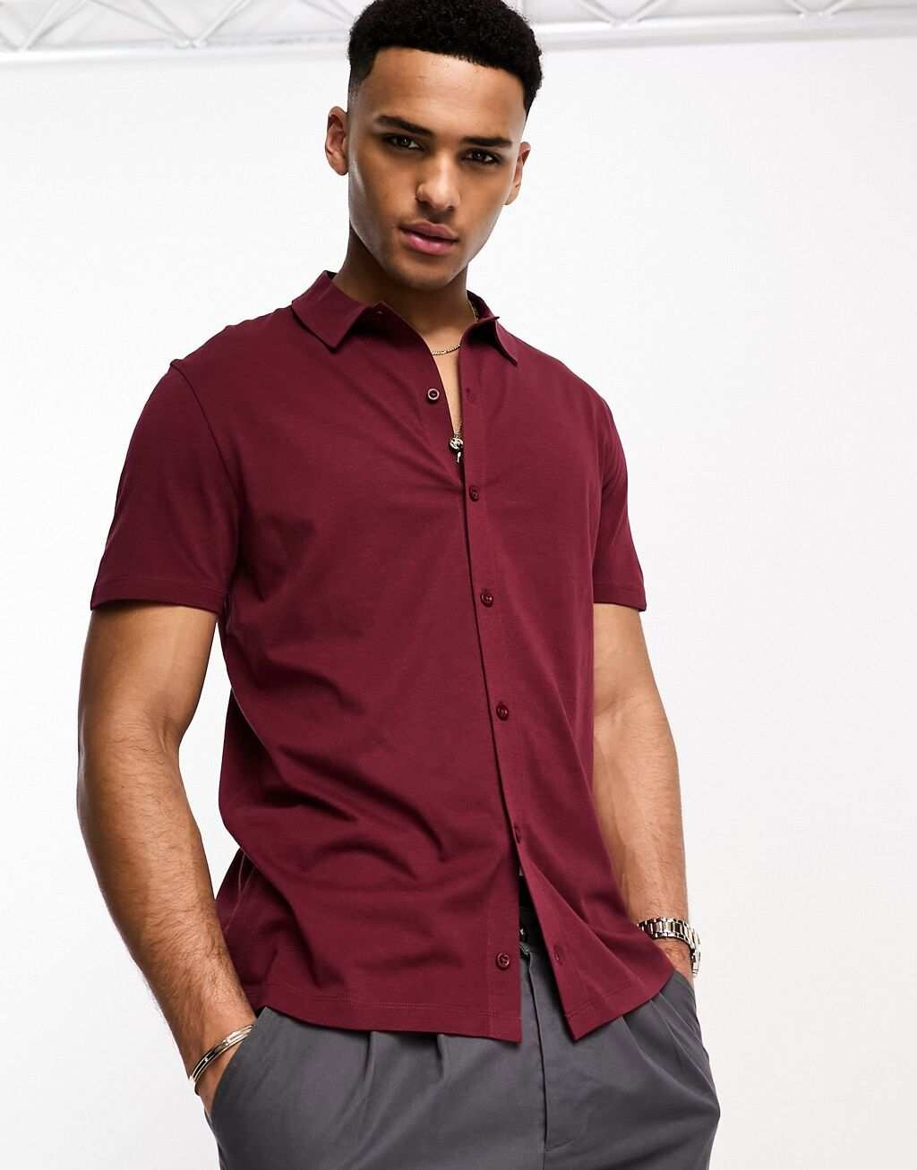 

Бордовая трикотажная рубашка ASOS DESIGN