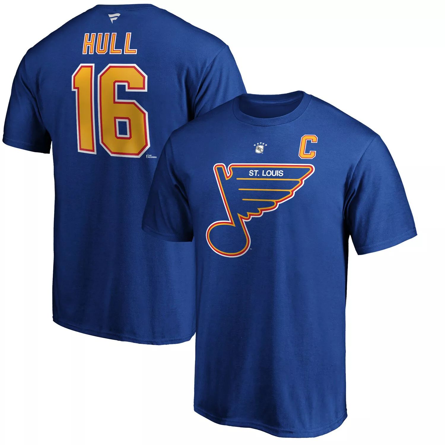 Мужская футболка Fanatics с брендом Brett Hull Blue St. Louis Blues Authentic Stack с именем и номером игрока в отставке